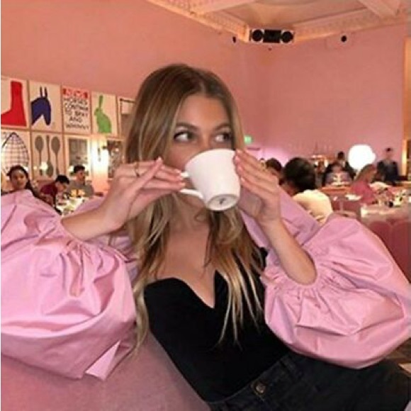 ZARA PUFF SLEEVES PINK VELVET BLACK BLOUSES LIMITED EDITION BLOGGER FAV - Picture 7 of 16